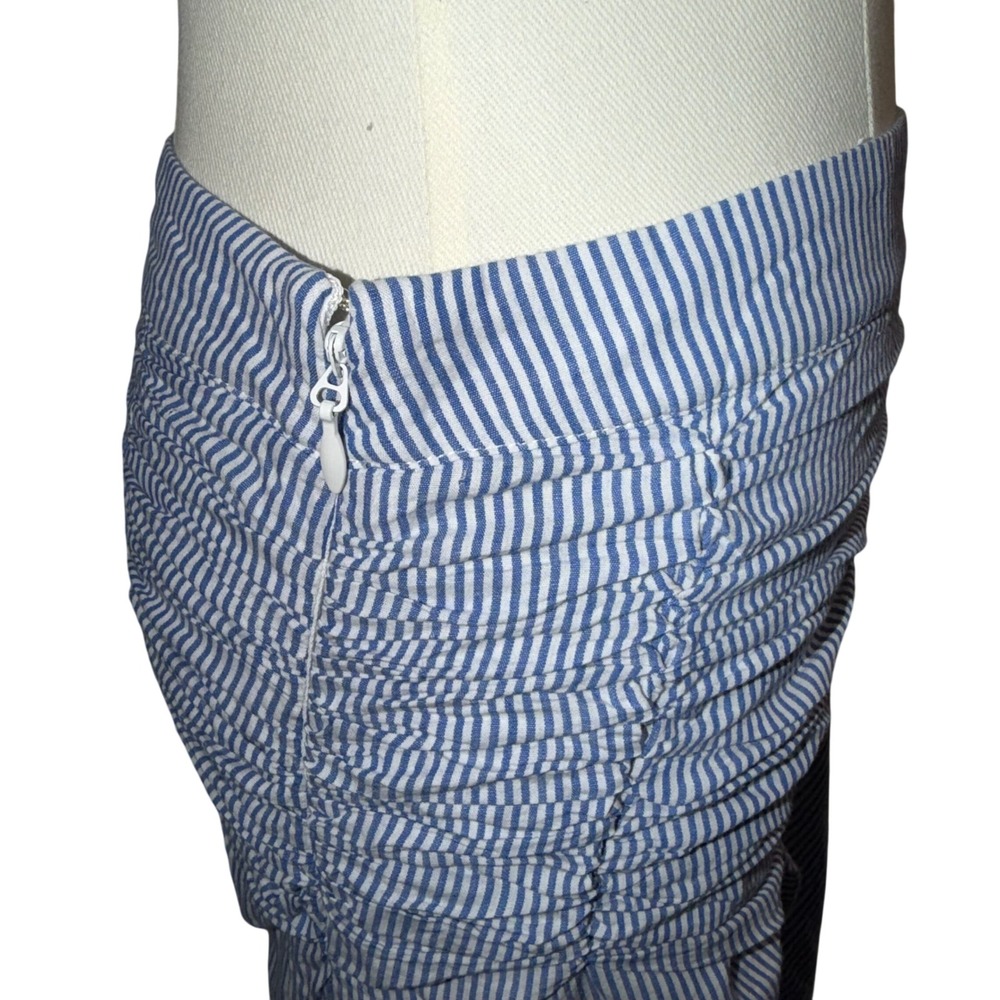 Blue White Striped Ruched Asymmetrical Midi Skirt Lagenlook Euro style M - Picture 3 of 10